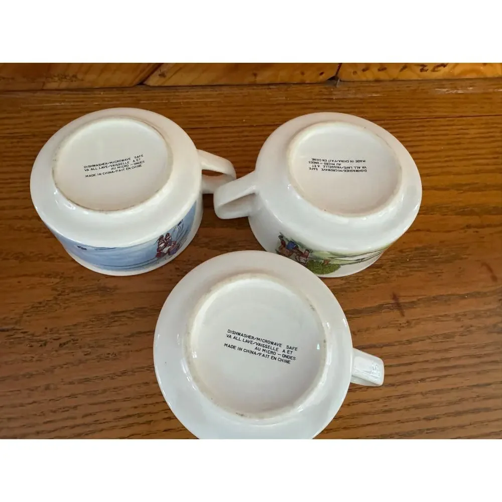 Vintage Campbell’s Soup Kids Stackable Mug Bowl Set of 3 Cartoon Scene Hockey - Picture 7 of 10